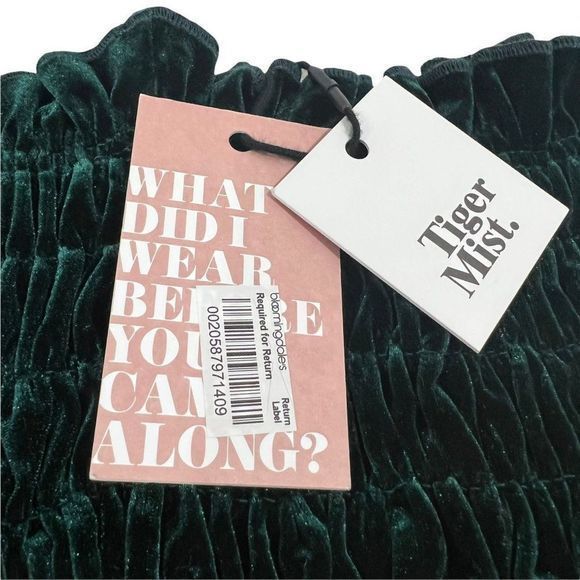 Tiger Mist Size XS Lucia Velvet Strapless Tube Top Smocked Stretch Ruched Green - Picture 6 of 6